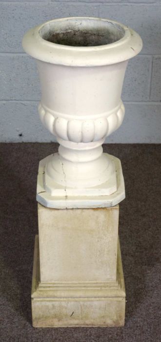 A composition stone octagonal Birdbath, 20th century, with waisted plinth, 66cm high; and a - Image 3 of 5