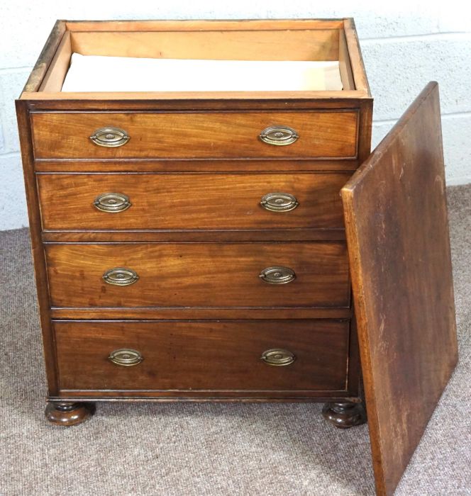 A small mahogany chest of drawers, 19th century, with four long drawers, on compressed bun feet, - Image 7 of 9