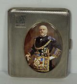 A silver presentation card case, Birmingham 1957, with Masonic Presentation from Bounds Green Lodge,