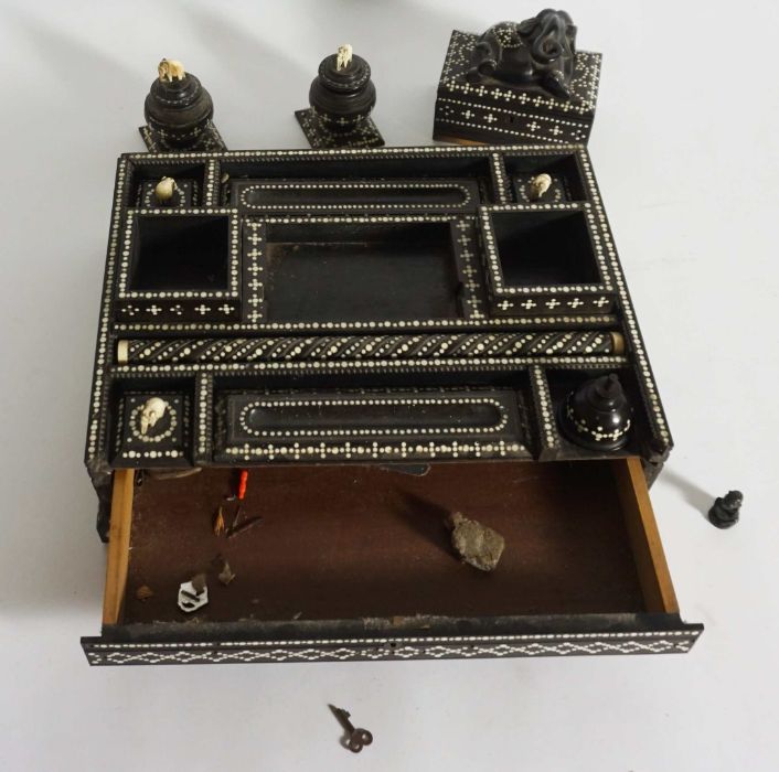 A fine Anglo Ceylonese ebony and bone dot writing stand, mid 19th century, possibly Matara, of - Image 3 of 7