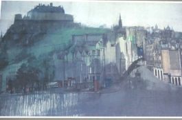 After John Piper, a coloured print of Edinburgh Castle, and another similar, together with four