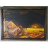 Norman Lamputt, Scottish 20th century, “Burning straw after Harvest”, acrylic, signed, 41cmx59cm;
