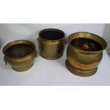 Three brass coal scuttle, including two with lion’s head masks (3)