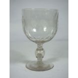 A large Victorian glass presentation goblet, circa 1880, engraved with presentation inscription from