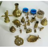 A large assortment of small brassware objects, including a model spitfire; together with a model