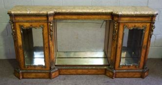 A Victorian kingwood and satinwood veneered breakfront side cabinet, circa 1850, with a Crema