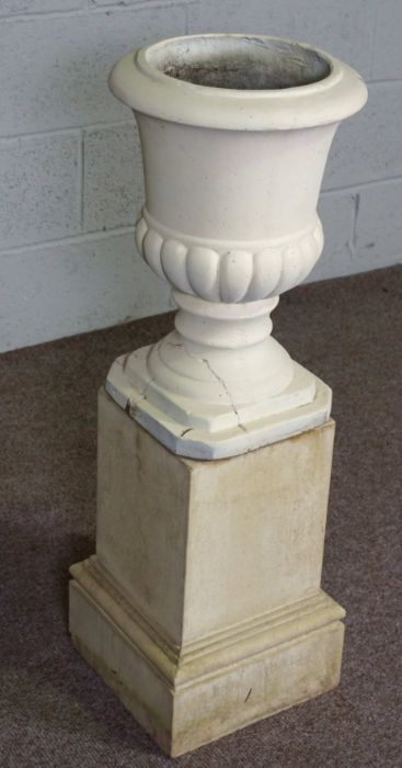 A composition stone octagonal Birdbath, 20th century, with waisted plinth, 66cm high; and a - Image 4 of 5