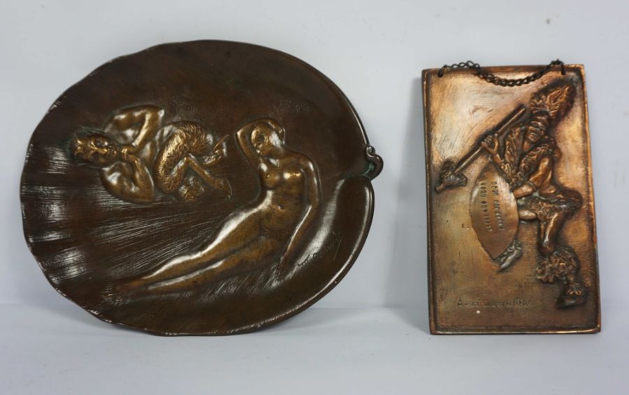 Maurice Osmond, French (1875 - ?),  An Art Deco Bronze Dish, depicting Pan and Syrinx, on a Lily