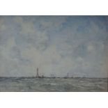 Arthur John Trevor Briscoe, British (1873 - 1943), The Eddystone Lighthouse; A Coastal Pier,  two