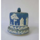 A Victorian Blue Jasper Stilton dish and cover, in manner of Wedgwood, with classical figures in