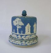 A Victorian Blue Jasper Stilton dish and cover, in manner of Wedgwood, with classical figures in