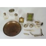 A white metal bowl, early 20th century, together with an assortment of objects including various