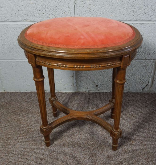 A small French style dressing stool, a reproduction yew veneered side table and a folding luggage - Image 2 of 7