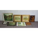 Eight assorted pictures, including two racing prints after W.Shayer, ‘Ormonde’ & ‘Eclipse’, also a