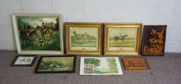 Eight assorted pictures, including two racing prints after W.Shayer, ‘Ormonde’ & ‘Eclipse’, also a