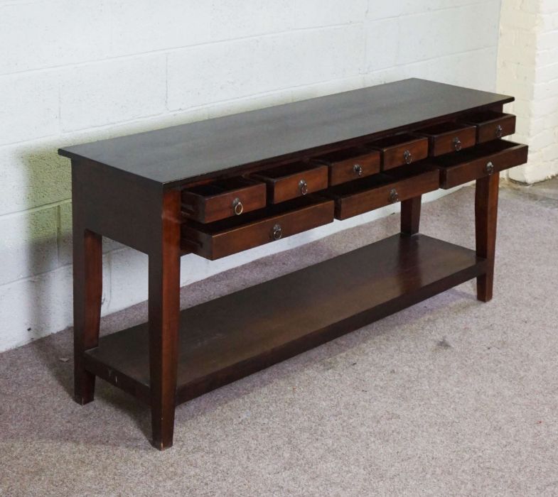 A modern Low dresser, hardwood with mahogany stain, 20th century, the plain rectangular top over - Image 3 of 3