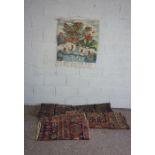 A small tribal tekke rug, 176 x 108cm; together with another rug, 183 x 142cm, a tribal remnant, 102
