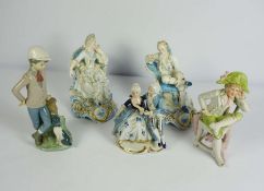 A pair of Dresden china figures, circa 1900, both seated in 18th century dress, 19cm high;