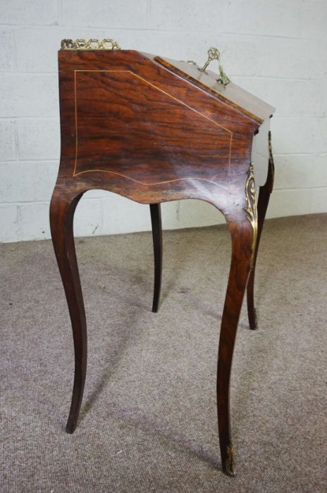 A small walnut and marquetry writing bureau, English, late 19th century, with a three quarter - Image 6 of 6