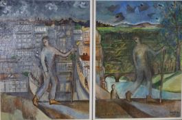 Angela Lemaire, Scottish, Contemporary,  ’Traveller and the Unseen Genius of the Wood’,  Diptych,
