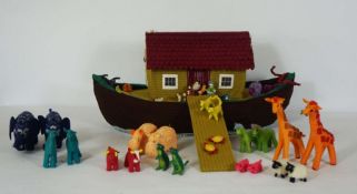 A splendid felt Noah’s Ark, handmade, circa 1973, Jedburgh, including a wild assortment of animals