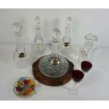 A large assortment of table glassware, including a set of Brierley Bruce drinking glasses, also a