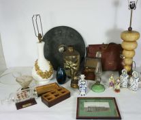 Box of assorted items, including a replica Scottish targe (shield), table lamps and other items (a