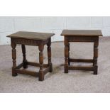 A pair small modern oak joint stools, 17th century style, 46cm high, 45cm wide (2)