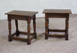 A pair small modern oak joint stools, 17th century style, 46cm high, 45cm wide (2)