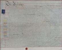 A framed Victorian Indenture manuscript, dated 1861 between two Northumberland Blacksmiths, 57cm x