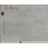 A framed Victorian Indenture manuscript, dated 1861 between two Northumberland Blacksmiths, 57cm x