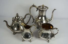 A Victorian three piece silver tea service, London 1851, including a teapot, milk jug and sugar