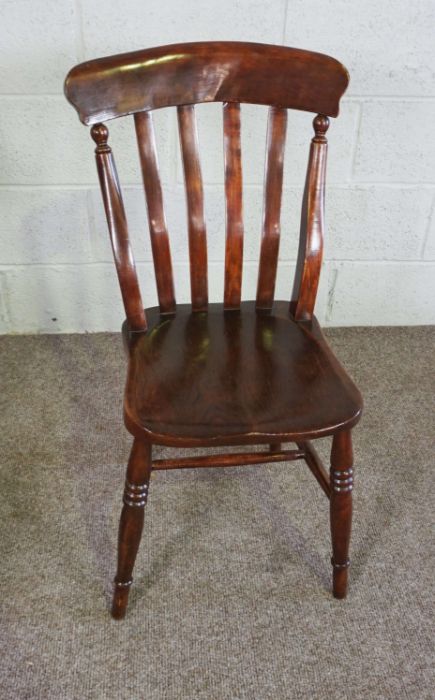 Four provincial ash framed kitchen chairs, 19th century, with bow crest rail, stick backs and - Image 2 of 4