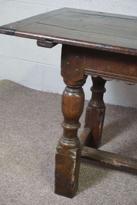 An oak Jacobean style refectory table, late 17th or 18th century, with a plain planked rectangular - Image 6 of 6