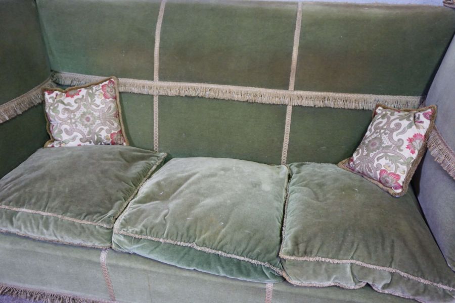 A large traditional Knole Sofa, early 20th century, with high back and sides, tasselled trim, - Image 3 of 7