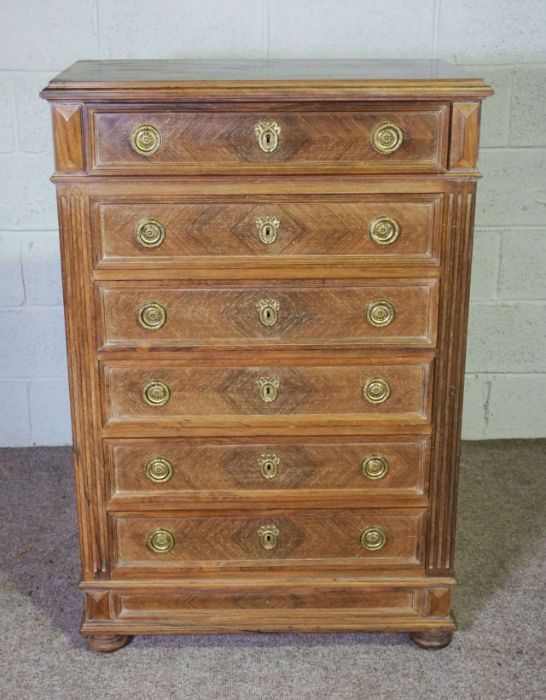 A Louis XVI style walnut chest of drawers, with a moulded top over six drawers, 120cm high, 80cm - Image 2 of 6