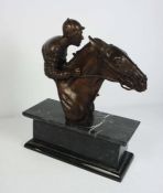 British school, 20th century, Equestrian portrait bust of a horse and Jockey, bronzed finish,