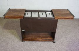 A modern Hostess trolley, 74cm wide; together with a small five light beech wood hanging light