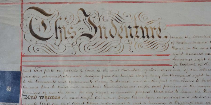 A framed Victorian Indenture manuscript, dated 1861 between two Northumberland Blacksmiths, 57cm x - Image 3 of 3