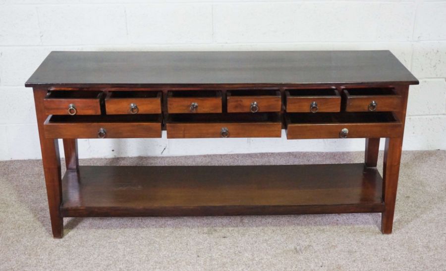 A modern Low dresser, hardwood with mahogany stain, 20th century, the plain rectangular top over - Image 2 of 3