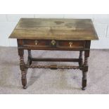 A Charles II oak side table, late 17th century, with a rectangular moulded plain top, set over a