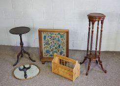 A small bedside chest of drawers; together with a small mirror, plant stand, fire screen, magazine