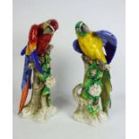 A pair of Sitzendorf porcelain Parrots, in the manner of Meissen factory, early 20th century, each