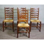 A set of four 19th century style ash framed country ladder-back chairs, Modern, together with a pair