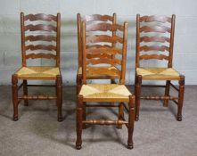 A set of four 19th century style ash framed country ladder-back chairs, Modern, together with a pair