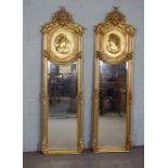 A pair of gilt framed Louis XIV style looking glasses, each 180cm high, 51cm wideCondition