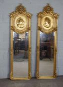 A pair of gilt framed Louis XIV style looking glasses, each 180cm high, 51cm wideCondition