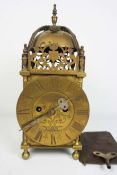 A brass lantern clock, circa 1880, in the 17th century style, of typical form, inscribed John