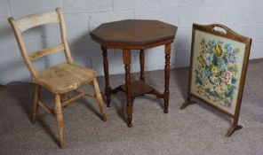 A tapestry firescreen; together with a small occasional table and a provincial kitchen chair (3)