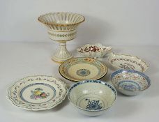 Assorted ceramics, including a Saxony fruit stand, assorted plates, one with crested centre, also